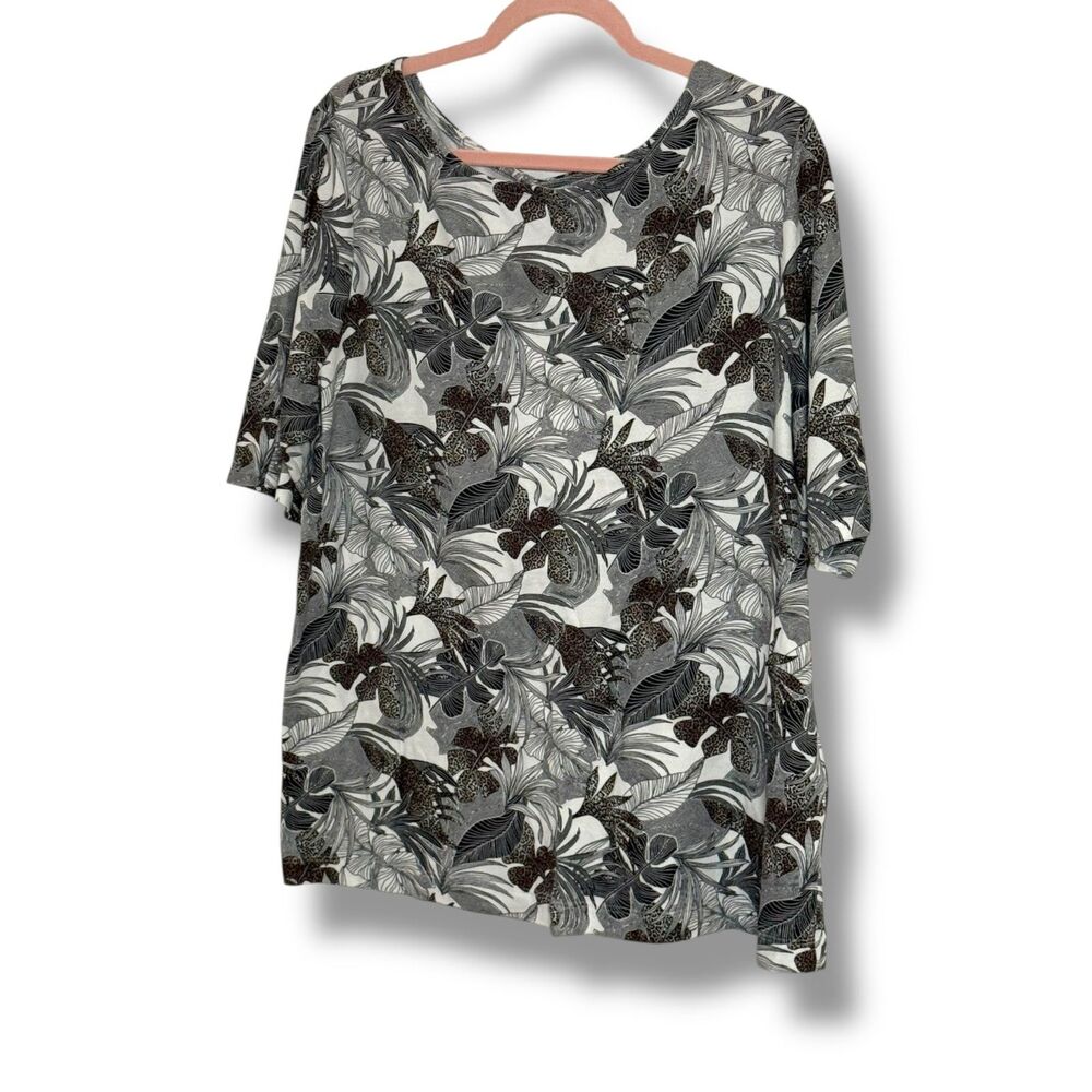 Chico’s Leopard & Leaf Print Cotton Tunic Style Top (Size 3 = XL)